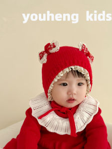 Mũ Len Dệt Kim Dày Cho Bé Trai Và Bé Gái Mũ Bảo Vệ Tai Mùa Đông Mũ Lễ Hội Năm Mới Màu Đỏ Mũ Trẻ Em Quần Áo Trẻ Em