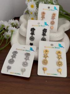 Bộ 4 Đôi Bông Tai Hình Học Bằng Thép Không Gỉ - Trái Tim Ngôi Sao Mặt Trăng Chữ Thập Cho Bé Gái Cổ Điển Đơn Giản Món Quà Trang Sức Phụ Kiện