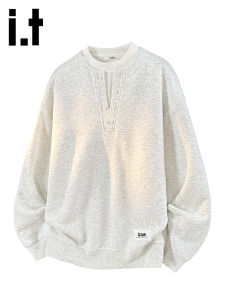 izzue | Áo Hoodie Cổ Henley Kiểu Đắp Lớp Phong Cách Dễ Dàng Thoải Mái