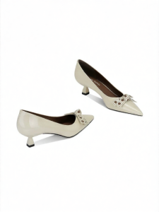 JESSICA SOPHIA | Comfortable Low-Heel High Heels White Bow Pointy Toe Flats