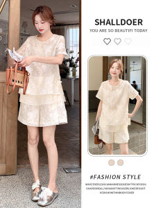 Shalldoer | Bộ đồ hai mảnh tay ngắn thêu thiết kế độc đáo mùa hè cho nữ Bộ quần áo công sở thường ngày không giống ai