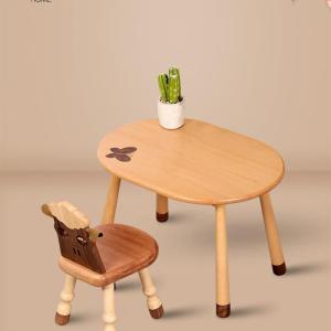 Nordic Style Adjustable Height Solid Wood Childrens Desk Toy Table for Nursery Home Baby Peanut Shape Learning Desk