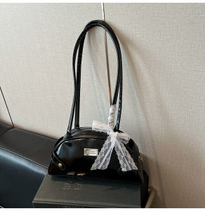 Chic Simple Blue Shoulder Bag for Women Trendy Handheld Bowling Ball Bag Underarm Bag French Style Square Shape PU Leather