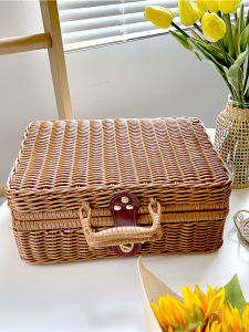 Retro Wicker Basket Handbag Photography Props Storage Box Countryside Picnic Basket Retro Woven Basket Storage Organizer