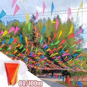 ธงสามเหลี่ยมหลากสีสันธงประดับงานเลี้ยงธงทอขนาด80/100ม. สำหรับเทศกาลชายธงประดับสนามงานแต่งงานบ้านสวน