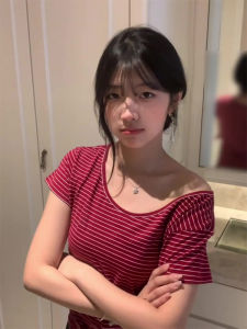 YUEZHONGWEI | American Style Red Striped Shoulder Bared Short Sleeve T Shirt Women Summer Design Slim Fit Casual Top Korean Version Commute Style