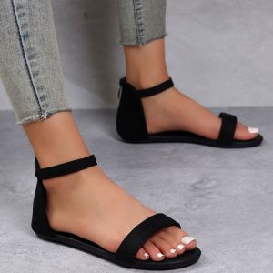 French Style Flat Roman Sandals Low Heel Open Toe Versatile Casual Slip-On Shoes Comfortable All-Season Womens Footwear