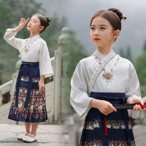 DSF Studio Hanfu Childrens Horse Face Skirt Chinese Style Girls Ming Tang Costume Performance Costume Antique Style Improved Outerwear Suit Summer Thin Model