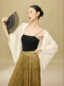 SUSHE | Zen Chinese Style Dark Jacquard Pearl Beaded Loose Batwing Knit Cardigan