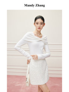 Elegant Square Neck Bow French Style Knit Sweater