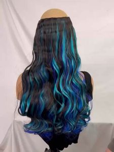 Long Curly Hair 5 Clip in Hair Extension High Temperature Synthetic Hair Brown Mixed Green/Blue/Pink/red Hair Piece