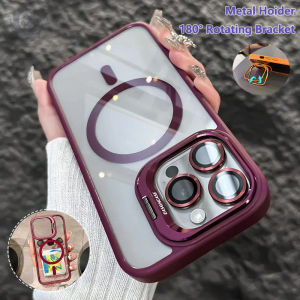 [Fast Shipping] Luxury Transparent Wireless Charge Protective Back Cover Suitable for IPhone 13 11 12 14 15 16 Pro Max Metal Lens Ring Holder Phone Case