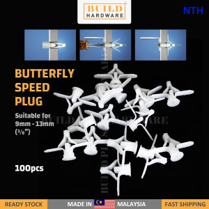 NTH-BSP 100pcs Butterfly Speed Plug Nylon Butterfly Partition Plug 9mm-13mm 3/8" Manual Expansion Tube Hollow Wall Anchor