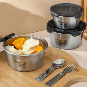 WORTHBUY Sealed Lunch Container With Lid 304 Stainless Steel Round Lunch Box Refrigerator Fresh-keeping Box Microwave&Oven Safe