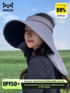 Miiow | Womens Summer Sun Hat UV Protection UPF50+ Integrated Neck Cover Large Brim Empty Top Casual Style Travel Outfit Nylon Material