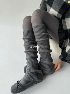 Warm Woolen Knitted Socks 50cm Extended Length Womens Autumn Winter Grey Layering Stockings Leg Warmers Thickened Home Wear