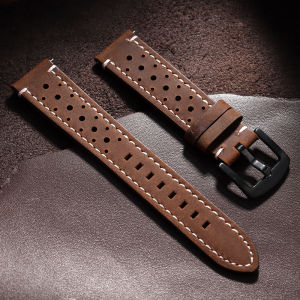 Vintage Handmade Watch Strap 18mm 19mm 20mm 21mm 22mm 24mm Racing Leather Strap Gray Black Brown Breathable Porous Watchbands