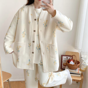 Pure Cotton Airy Maternity Nightgown Set Three-Piece Postpartum Nursing Sleepwear for Pregnant Women Comfortable Home Clothes