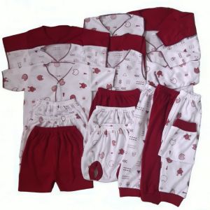 18 pcs set baju bayi newbron seri maroon
