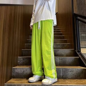 Pants Mens Summer Fashion Brand Handsome Loose Wide Leg Casual Trousers Three Bars Lightweight Quick-Drying Straight-leg Sun-Proof Trousers