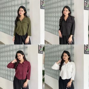 Devia Shirt Kemeja Wanita Lengan Panjang Lady Crush Crinkle Anti Lecek Terbaru Kekinian Korean Style Ootd by Clashe