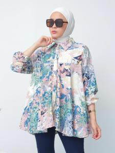 KEMEJA FLOWER AMARA SILK SATIN MOTIF PATTERN IMPORT OVERSIZE JUMBO BIGSIZE XXL