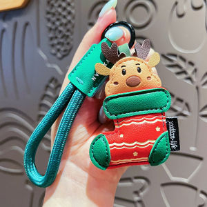 Creative Green PU Leather Keychain Christmas Tree Socks Pendant Cute Keychain Boys and Girls School Bag Car Cartoon Lover Gift P