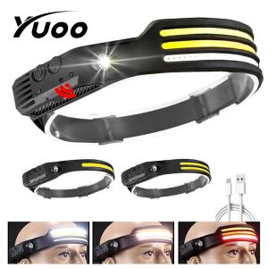 Yuoo Đèn Pha COB Cảm Ứng Đèn Pha Nguồn Sáng Kép Đèn Pha Mạnh Đèn Lái Xe Ngoài Trời Đèn Chạy Ban Đêm Sạc USB