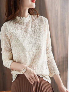 Autumn Fashion Half-high Neck Lace Long Sleeve Blouse