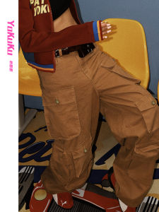 กางเกงทำงานผู้หญิงสไตล์อเมริกันย้อนยุคแบบลำลองสำหรับกลางแจ้งมีกระเป๋าหลายช่องสำหรับใส่ไปทำงานในเมือง