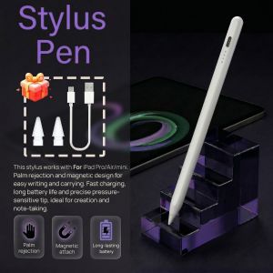 Stylus Pen for iPad 2018-2026 Fast Charging Stylus with Palm Rejection Magnetic Side Attachment Long Battery Life Compatible