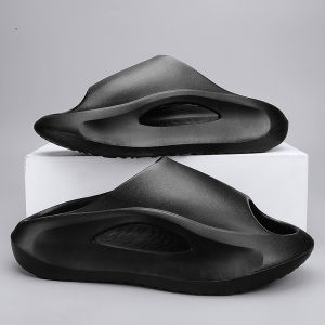 Coconut Slippers Men Summer Outwear Pure Black Plus Size Home Thick-Soled Shit Feeling Bath Non-Slip Beach Slippers