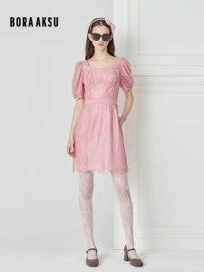 Sweet Bora Aksu French Style Lace Slim Fit Bubble Sleeve Midi Dress New Summer Collection B1DCW63990 A-Line Silhouette Dress