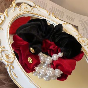 ริบบิ้นผ้ากำมะหยี่สีแดงมุก ริบบิ้นหางม้าสีแดง ดอกไม้หางม้า เครื่องประดับผม ริบบิ้นหางม้า ริบบิ้นหางม้าสีแดง ริบบิ้นหางม้าสีแดงสำหรับผู้หญิง