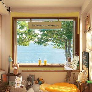 VIKAMA Seaview Cửa Sổ Pháp Tấm Thảm Bãi Biển Cây Cọ Phong Cảnh Nghệ Thuật Treo Tường Cho Phòng Ngủ Trang Trí Phòng Khách Polyester Không Dệt Treo