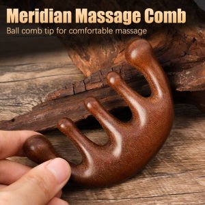 🔥Head Meridian Massage Comb Green Sandalwood Five Wide Tooth Comb Acupuncture Therapy Blood Circulation Anti-static Smooth Hair