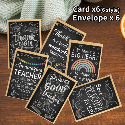6pcs Teacher Appreciation Greeting Cards With EnvelopeChalkboard DesignFor Teacher’S DayGraduationBack-To-School Thanks Gift
