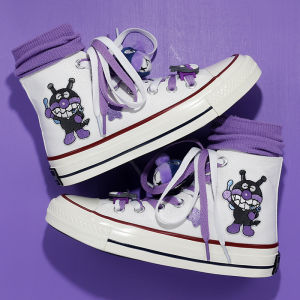 รองเท้าผ้าใบส้นสูงสำหรับผู้หญิง ฤดูใบไม้ผลิและฤดูร้อน ดีไซน์ด้วยมือ สไตล์เกาหลี รองเท้าเด็กมัธยมต้น ทรงปากกลม ยาง