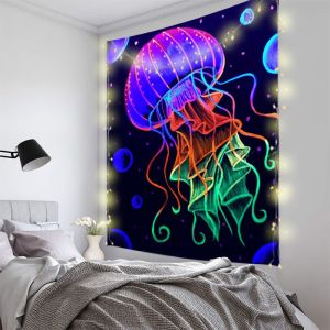 VIKAMA Neon Ảo Giác Sứa Nấm Thảm Treo Tường Phòng Ngủ Ký Túc Xá Thể Thao Điện Tử Trang Trí Polyester Chống Thấm Nước Rừng Nghệ Thuật Giả Tưởng