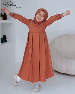 Helena dress kids (tanpa hijab) UK M L XL usia 5-13 thn bahan crinkel airflow gamis anak terbaru / gamis lebaran / baju lebaran / gamis anak perempuan / gamis anak / baju anak