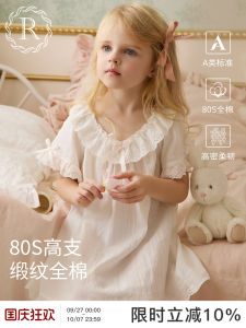 Princess Style Pure Cotton Summer Nightgown for Girls Baby Home Clothes Thin Model RoseTree Childrens Sleepwear Kids Clothing