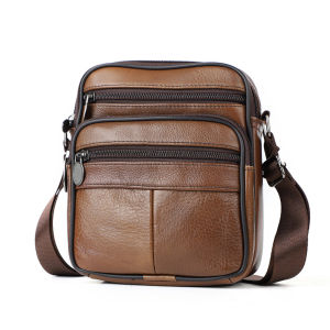 BANYANU Vintage Men Cowhide Genuine Leather Sling Bag Travel Casual Zipper Small Crossbody Bag for Men 2025 Birthday Gifts