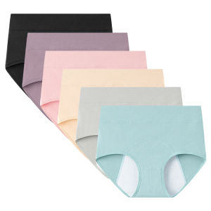 KUCHAR 3 ชิ้น หลักฐานการรั่วไหล กางเกงชั้นในผู้หญิง ไซส์ใหญ่ กางเกงในสาวอวบ เอวสูง ฝ้าย กางเกงชั้นในทางสรีรวิทยา สีทึบ ระบายอากาศได้ กางเกงในผูหญิง