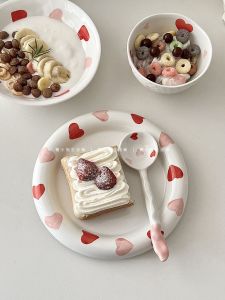 Sugar Miss Heart Ceramic Plate Style Rice Bowl Underglaze Color Small Dessert Plate Yogurt Bowl Nordic Style round Dish