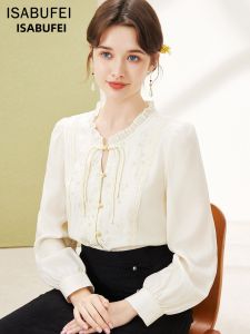isabufei | Áo Blouse Thêu Xỏ Kim Trẻ Trung Phong Cách Trung Quốc