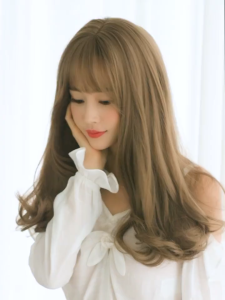 [SG] Elegant Womens Medium-Long Wavy Wig - Premium Full Head Natural Curls with Air Bangs