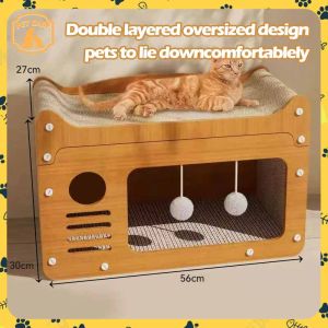 Cat House Cat Square Box  Wooden Cat House Wooden Cage High Density Corrugate Paper Cat Claws