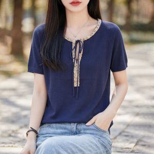 SHEHAN | Summer Boho T-Shirt Linen Lyocell Loose Sleeve Tie