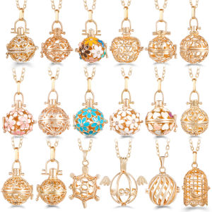 Mexico Chime Color Flower Aromatherapy Cage Necklace Essential Oil Diffuser Lockets Woman Music Ball Caller Pendant Accessories