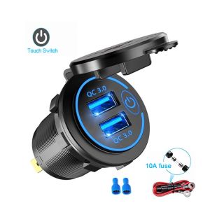 KEBIDU QC 3.0 36W Dual USB Car Charger Socket With Voltmeter Switch For 12V/24V Motorcycle ATV Boat Truck
